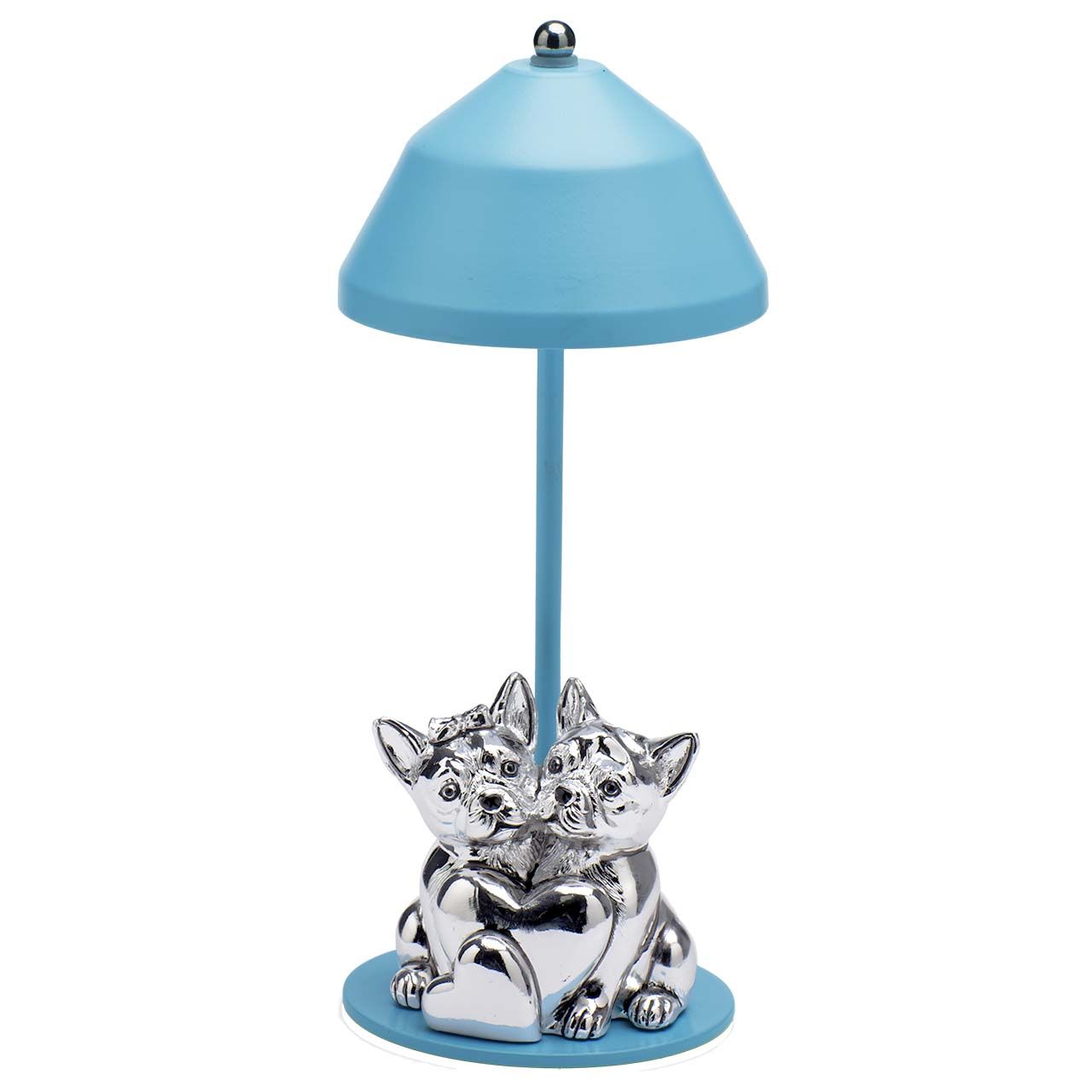 LAMPADA CON CARICA USB E COPPIA BULLDOG - AZZURRA